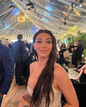 Brianna LaPaglia Instagram - What an honor to be at the @goldenglobes with my DAWG G. Next time we go we will be accepting an award for the epic show we are writing😌 thank you @cbstv 

Makeup: @alexisoakley 
Hair: @itsbeccamader 
Tan: @isabelalysa 
Styled by: @danielleandalix
Diamonds: @klarejewelers