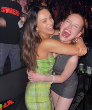 Camila Mendes Instagram - thanks for letting me relive my high school rave girl era 💚 @spotify @charli_xcx @troyesivan