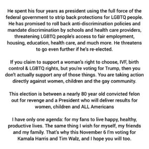Cassandra Peterson Instagram - Hey Fans, IMPORTANT — Please take a moment to read! 💙

#2024election #kamalaharris #harriswalz2024 #vote @kamalahq @kamalaharris @timwalz