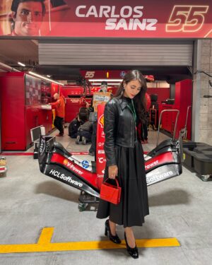 Caylee Cowan Instagram - Thank you @ferrari for an amazing night at the F1 Las Vegas Grand Prix wearing Ferrari from head to toe ❤️‍🔥 @ferraristyle 

Staying with the @wynnlasvegas 
@maisonwynn #maisonwynn 

📸: @gustave_durin 

 #ferrari #f1lasvegas 
#LasVegasGP
@f1lasvegas
@vegas
