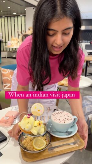 Chahat Anand Instagram - WATCH TILL THE END😂😂 A local recommended this restaurant in osaka, japan. 📍osaka station. But there are many cafes 3D cafe latte etc. everywhere. Looks straight out of a character movie/drama. Paid 2.5k for the whole spread. hehe bs sb meetha hi order kr dia🙆🏻‍♀️

#reels #cafegram #japancafe #japantourism #myjapan