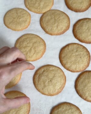 Damaris Phillips Instagram - Homemade vanilla wafers are the most underrated cookie out there. Golden bottom, golden sides, crisp and sweet! 
Vanilla Wafer Cookies
Ingredients:
1 stick (8 tablespoons) unsalted butter, at room temperature
3/4 cup granulated sugar 
1 large egg, at room temperature 
2 tablespoons pure vanilla extract 
1 1/4 cups all-purpose flour 
3/4 teaspoon baking powder 
Pinch of fine salt
Method:
Preheat the oven to 350 degrees F. Line 2 baking sheets with parchment paper.

Using a hand or stand mixer, cream the butter and sugar on medium speed until fluffy, about 2 minutes. Add the egg and vanilla and mix until smooth, about 2 minutes. In a separate bowl, combine the flour, baking powder and salt. Add the dry mixture to the butter mixture. Reduce the mixer speed to low and mix until just combined, about 30 seconds. At this point if the dough feels warm, refrigerate it until chilled, about 15 minutes. When the dough feels cool to the touch, scoop out teaspoon-size balls and drop them on the prepared baking sheets. The dough should yield 4 dozen balls. Bake until golden, 12 to 15 minutes. Let cool.