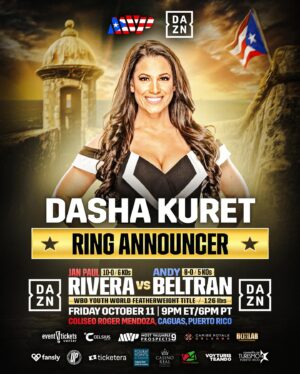 Dasha Kuret Gonzalez Instagram - I strive to not shy away from or be afraid of trying new things. Although this is a whole other animal, boxing has welcomed me with open arms. 🥴🥊😝🤓🥰 While some are making their professional boxing debut, I’ll be making my boxing announcing debut! Am I nervous… ABSOLUTELY, but am extremely grateful to @mostvaluablepromotions @jakepaul @serranosisters @universal_promotion_boxing @daznboxing for entrusting me with this task! #LetsGo #Prospects9 #Caguas #PR #coliseorogermedoza 🇵🇷❤️🤍💙🏝️🤗🥰

Me esfuerzo por no tener miedo de probar cosas nuevas. Aunque esto es algo completamente distinto, el boxeo me ha recibido con los brazos abiertos. 🥴🥊😝🤓🥰 Mientras algunos hacen su debut en el boxeo profesional, ¡yo haré mi debut como presentadora de boxeo! ¿Estoy nerviosa? ABSOLUTAMENTE, pero estoy muy agradecida de @mostvaluablepromotions @jakepaul @serranosisters @universal_promotion_boxing @daznboxing por confiarme esta tarea. #Vamos #Prospects9