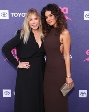 Emmanuelle Chriqui Instagram - Wow!!! Another amazing night celebrating the 34th Annual EMA awards.. honoring all the incredible eco warriors in our film and television industry. Thank you to the whole team @green4ema for putting on an excellent show. So fun to present with my  gorgeous love @samtrammellofficial and big shout out to @debblev for constantly fighting the good fight and @malinakerman for being a great host!
Also thank you to my glam for making my chocolate dreams come true 🤎 styled by @micahmarcus  hair by @josephchase 
Dress @mimchik_ 
Bag @kurtgeiger  Jewels @rahaminovdiamonds  Shoes @santoniofficial
