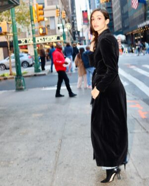 Emmy Rossum Instagram - "There’s nothing more challenging or invigorating than live theater. It’s a high wire act every time. There’s no editor to save you on stage, and that’s terrifying, and thrilling. Everyone is seeing me warts and all, from every angle at every moment. There is nothing to hide behind, and that’s ultimately what I’m trying to embrace at this moment in life." -- @emmy star of Walden @2stnyc 🩷 
interview: @ginaway1 
photos/editor in chief: @tina_turnbow 
makeup: @kaleteter 
hair: @jacobrozenberg 
styling: @thomascarterphillips 
blazer/velvet trench: @curethrift 
special thanks to @thriftboss #2stnyc