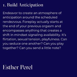 Esther Perel Instagram - But how do you create spontaneity?

The definition of spontaneity is that it’s not created; but it is. You create contexts for spontaneity, for happenstance.

I sat down with @gq to talk about how scheduled sex CAN be sexy.

Would you schedule sex?