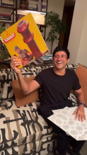 Farah Khan Instagram - What do gift ur little brother who has everything?? A piece of our childhood of course! Happy birthday @faroutakhtar #capri9 keep the kranti going #favouritefilm