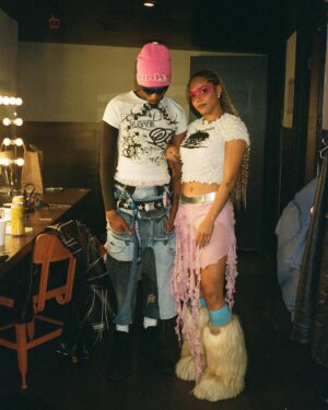 Haley Tju Instagram - Jada and Coy on film, backstage at THRPYFEST 

Huge thanks to @Saintphace and @Calyxclothing for making custom pieces for this performance 🖤

Styled by: Haley Tju

Jada’s Outfit 
Custom Skirt: @CalyxClothing
Jacket & Shorts: @Purgatory
Necklace: @AlyxStudio
Shirt: @604service
Boots are Vintage 

Coy’s Outfit 
Custom Jeans: @Saintphace
Jacket: @Saintphace
Gloves: @erl
Shirt: @Purgatory