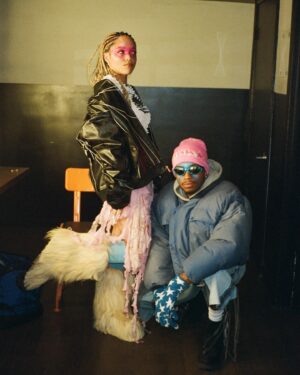Haley Tju Instagram - Jada and Coy on film, backstage at THRPYFEST 

Huge thanks to @Saintphace and @Calyxclothing for making custom pieces for this performance 🖤

Styled by: Haley Tju

Jada’s Outfit 
Custom Skirt: @CalyxClothing
Jacket & Shorts: @Purgatory
Necklace: @AlyxStudio
Shirt: @604service
Boots are Vintage 

Coy’s Outfit 
Custom Jeans: @Saintphace
Jacket: @Saintphace
Gloves: @erl
Shirt: @Purgatory