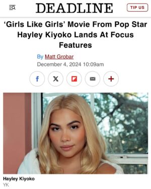 Hayley Kiyoko Instagram - I have dreamt of this moment for 9 years. Over the past almost decade my priorities have shifted and evolved. I have never fought so hard for anything in my life. The tears, the setbacks, the sacrifices, the closed doors, the immense struggle to get a film made is another story in itself. Since I released girls like girls in 2015, I’ve made a vow to myself and to you all to do everything in my power to create hopeful queer content at the largest scale possible. The road map has never been clear, I’ve just kept believing that if I kept trying, that one day a road could be paved. We made it. It’s here. From a song, to a music video, to a book, to a feature film. WE DID IT. We will continue to create space and ignite hope. Thank you to every collaborator and friend who has helped me in anyway from the inception of this music video and beyond. Thank you kiyokians from the bottom of my heart. For showing up for me, reminding me I’m not alone. I’m so overwhelmed I finally get to share this news with you and make this film come to life. Thank you to my team, Marc Platt and Focus Features for believing in me, us and championing this story. We keep climbing!!!! AH!