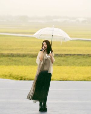Hebe Tien Fu-chen Instagram - 姍姍來池的紀錄🌾🎤🧡😛直式照篇📷

在大自然裡，自然一切都無所遁形。
休想，也無需矯飾。

狂風暴雨、雲開霧散、撥雲見日，皆有時。

只管享受隨遇而安、自由自在、放飛自我的快意。

有時得意忘形而忘詞的腦、翻船的腳；
有時情緒洶湧而唱濕自己的眼睛；
有時風和日麗而汗濕如雨的身體。

只能坦然接受真實自然的自己。
（還練就不到“欣然”接收的程度）

謝謝我愛的人，和愛我的人，無論風雨或天晴，都如約相聚在縱谷山嵐的懷抱裡，在美麗的金黃稻浪間，讓我留下此生難忘的回憶。

有你們一起，
雨水、汗水、淚水都甘甜，豐潤我心田。

謝謝池上秋收，
讓我領受大自然的教導，
也享受著大自然的包容。

感恩池上的所有，
謝謝有愛、踏實又團結的池上鄉親朋友。

願這片土地一切安好。

#姍姍來池
#池上秋收
#直式照篇🤪

📷by @s.tungphoto