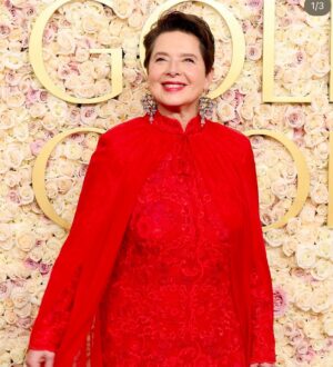 Isabella Rossellini Instagram - Memorable night at the Golden Globes where many  photos were taken but I always end up with very few . Here some while getting ready with make up artist @itsmatin ,with  my UTA agent Houston  Costa @unitedtalent , embracing the marvelous Tilde  Swinton at the  end of the night . I am so grateful to @dolcegabbana for always dressing me up so elegantly for these important occasions and to @lancomeofficial , I should say “ my family  Lancôme” that for over 45 years always assist  me with looks. The red carpets are terrifying to me. My hearts beats faster than when I am on stage. And as my Conclave Co star @stanleytucci explains “ … we don’t know the endings ” . But Congratulations to our script writer Peter Straugham for winning  @focusfeatures @goldenglobes