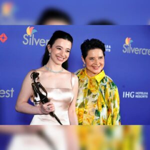 Isabella Rossellini Instagram - What a great honor to receive the Ensemble Performance Award at @psfilmfest for film “Conclave” by @eeedwardberger. I also presented the Breakthrough performance award to the wonderful Mikey Madison for film “Anora” by Sean Baker  My beautiful yellow dress is by @dolcegabbana @focusfeatures