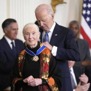 Jane Goodall Instagram - Dr. Jane Goodall continues to make history 📚

We are immensely proud of our founder, who received the Presidential Medal of Freedom on Saturday in recognition of her groundbreaking contributions to science and tireless advocacy for our planet and all who call it home 🌎

📸: AP Photos/Manuel Balce Ceneta, JGI Guest, Valerie Plesch, Getty Images/Tom Brenner, JGI/Lilian Pintea, 
.
.
.
#JaneGoodall #JaneGoodallInstitute #JGI #MedalOfFreedom #HopeInAction