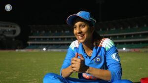 Jemimah Rodrigues Instagram - The much-awaited Maiden ODI Century 💯
 
The much-awaited Trademark celebration 🎸

Rockstar Jemimah Rodrigues tells about it all after #TeamIndia's record-breaking day in Rajkot 👌👌 

#INDvIRE | @idfcfirstbank | @jemimahrodrigues