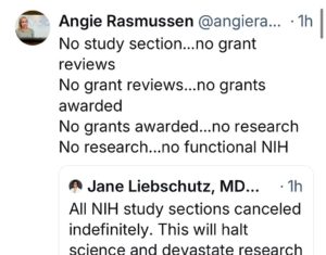 Jen Gunter Instagram - This is really awful. 

The chaos is unimaginable. 

We need quality medical research. I mean we need it because we need it, but if funding dries up labs will close. Good researchers will leave if they can. 

This is really unprecedented. Along with leaving the WHO and pausing updates from the CDC and FDA? 

Are they shutting it all down to go through with a fine tooth comb and defund anything related to reproductive health? Vaccines? Food safety? 

I just don’t have words…and of course no one knows how long this will be and then what will be left when the smoke clears.