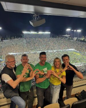 Kaitlin Olson Instagram - Thank you for having me join you @u_of_o as guest picker, @collegegameday ! Sorry I talked about losing my virginity next to Coach Saban, but it was vital information. And good lord, that may have been the best football game I’ve ever seen. 💥💥#godducks 🦆