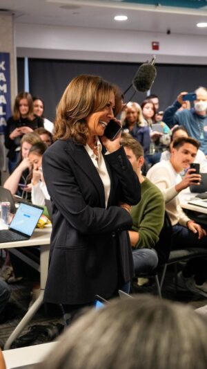 Kamala Harris Instagram - Hopped on the phone to speak with voters (and one future voter) today. Thanks for picking up my call, Jennifer and Sage!

Help us get every last voter to the polls.