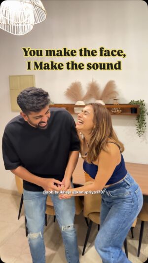 Kanupriya Gupta Instagram - This was soooo fun 😂😂😂😂😂
let us know if you want us to switch the game in the next part?🤣🥰🥳♥️

#youmakethefaceandimakethesound #couplereels #funnyreels #reelitfeelit #funnyvideos #comedyreels #funnycouple