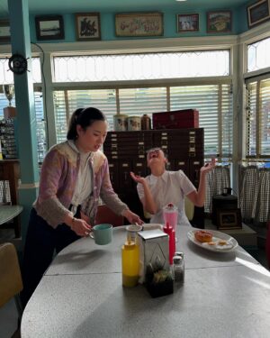 Keiko Agena Instagram - Had a blast at the Stars Hollow @wbtourhollywood. My mom and sister wanted to go. Thank you @jamesepettit for setting up a VIP tour with Amanda. She’s the best! We drank founder’s day punch and went to the prop house and took a bunch of pics and played around in Luke’s Diner in Lane’s old sweater. Such a special day with family and friends. @ashes.gigi.mini @halmoniagena @shinkawasaki @priskamusik @0abrahamkim0 

Thank you @valeriescateyescream for saving that sweater for me. 💕
#gilmoregirls #lanekim
