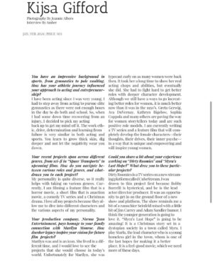 Kijsa Gifford Instagram - I am so grateful to Jamo Magazine for this amazing interview, check out some of it here. Full article available through Jamo Mag Jan/Feb 2024 issue. #actress #jamomagazine #movies #filmmaker #womeninfilm #actor #featurefilm #setlife #quietontheset #moviepremiere #filmfestival