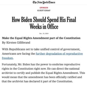 Kirsten Gillibrand Instagram - Time is running out: Republicans are set to take unified control of government in just over one month. NOW is our moment to certify the Equal Rights Amendment as the 28th amendment and codify women’s equality in the Constitution. Head to the link in my bio to read my piece in the @nytimes