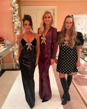 Kyle Richards Instagram - This past weekend spent with family & friends celebrating the holidays 🎄& the beautiful @mssarahcatharinepaulson’s birthday! Thank you @nickyhilton for the beautiful @rebeccavallance dress #nickyhiltonxrebeccavallance
