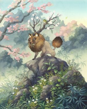 Laura Heikkala Instagram - Look at this lil’ fella!! 🦝✨ This painting of a tanuki shapeshifting (quite poorly) into a Felidar Sovereign is for @wizards_magic @mtgsecretlair Secret Lair Commander Deck: 20 ways to win. What do you think of the tiny bird friend? ☺️

I had such a fun time painting this piece!💕

#mtg #magicthegathering #secretlair #tanuki