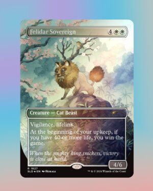 Laura Heikkala Instagram - Look at this lil’ fella!! 🦝✨ This painting of a tanuki shapeshifting (quite poorly) into a Felidar Sovereign is for @wizards_magic @mtgsecretlair Secret Lair Commander Deck: 20 ways to win. What do you think of the tiny bird friend? ☺️

I had such a fun time painting this piece!💕

#mtg #magicthegathering #secretlair #tanuki