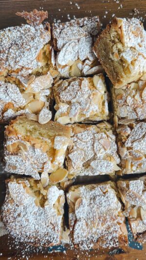 Laura Vitale Instagram - Its another cold and snowy weekend in Jersey and you know I’m not leaving the house and most certainly cooking and baking to stay sane and warm lol these almond croissant (as in the flavor profile of a chewy almond croissant) blondies were just the thing I had in mind! Sublimely easy, so unbelievably delicious and so so easy!!! Recipe on my site, if you wanna comment RECIPE (no other character next to it) I’ll shoot you a dm with the direct link. It’s such a good one! If you’re on FB, the link is in the comments!