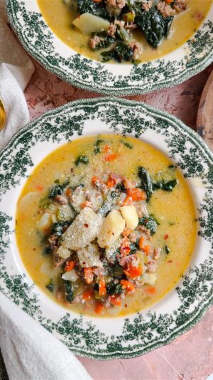 Laura Vitale Instagram - Buongiorno! Now that we are in the thick of winter and we prepare for cold (highly likely even snowy) days, the only way to cozy up is with a bowl of something warm and fresh slice of bread. And let me tell you, this take on Zuppa Toscana is simply too good!!!! The broth is so savory, it all works so so so well!! A must make especially on a day like today! Recipe on my site but if you comment ZUPPA I’ll send you a dm directly. If you’re watching this on FB, the recipe is linked in the comments!