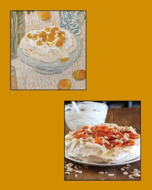 Maggie Beer Instagram - 🍑 Maggie Beer’s Pavlova with Dried Apricots and Roasted Almonds by Phoebe Stone for @foodforeveryone.aus 

In soft, natural tones artist @phoebe.stone.art brings @maggie_beer wondrous pavlova to life!

Phoebe has conjured a warm and nostalgic scene where the billowy pavlova takes centre stage, covered with soft whipped cream, dried apricots and roasted almonds. Maggie’s favourite flowers—orange roses—are perched in the background.

This recipe is one that is quintessentially ‘Maggie’, her simple and elegant cooking style that has made her a national treasure.

DETAILS
🍑 Available in A2 and A3
🍑 Limited edition of 300
🍑 Printed on paper made from recycled coffee cups
🍑 1 poster = 10 meals donated to @secondbiteorg 
🍑 Worldwide shipping

Available now at @foodforeveryone.aus