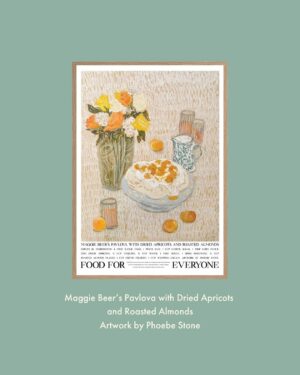 Maggie Beer Instagram - 🍑 Maggie Beer’s Pavlova with Dried Apricots and Roasted Almonds by Phoebe Stone for @foodforeveryone.aus 

In soft, natural tones artist @phoebe.stone.art brings @maggie_beer wondrous pavlova to life!

Phoebe has conjured a warm and nostalgic scene where the billowy pavlova takes centre stage, covered with soft whipped cream, dried apricots and roasted almonds. Maggie’s favourite flowers—orange roses—are perched in the background.

This recipe is one that is quintessentially ‘Maggie’, her simple and elegant cooking style that has made her a national treasure.

DETAILS
🍑 Available in A2 and A3
🍑 Limited edition of 300
🍑 Printed on paper made from recycled coffee cups
🍑 1 poster = 10 meals donated to @secondbiteorg 
🍑 Worldwide shipping

Available now at @foodforeveryone.aus
