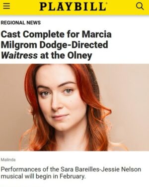Malinda Kathleen Reese Instagram - Excited to share that @missmalindakat, will be returning to Olney Theatre to star as Jenna in our production of WAITRESS. She'll join her "Once" collaborator, @marciamilgromdodge who will be directing/choreographing. Tix on sale now. Performances begin 2/13