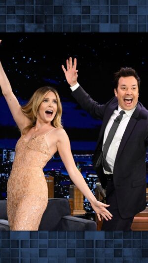 Meghann Fahy Instagram - @meghannfahy teaches Jimmy the iconic dance from The Perfect Couple opening credits! #FallonTonight