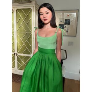 Miya Cech Instagram - asian prom was definitely UNFOrgettable this year 💚
styling: @mrenriquemelendez @auntfunkyscloset 
👗: @carolinaherrera 
glam: @robertti 
jewels: @bpdesilvajewellers @sterlingforever @rocklovejewelry