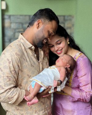Nakshatra Murthy Instagram - There’s our ☀️ son who hold our hearts 💕 
& we shall call him ⭐️VIYAAN 
.
Noolukettu 🧿♥️