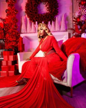 Quad Webb Instagram - Deck the halls and the runway. This is holiday glam turned all the way up! Christmas couture done right. A look so fierce, even the ornaments are jealous.✨💋 

#SeasonsGreetings and #MerryChristmas 🎄

Photographer: @npearcypics 
Stylist / Creative Director: @hollylarry_ 
HAIR: @jtavar_ 
MUA: @marlissamoniquemua 
Gown: @pajtimraci 
Vid: @thisis_lyfe
