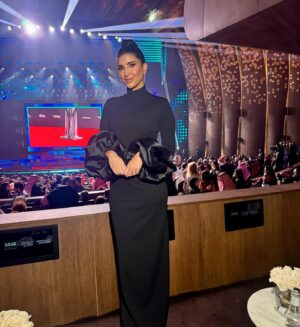 Reem Samy Instagram - A night to remember @billboardarabia ✨✨✨
#riyadh 
Styled by @poucyelshahawy 
Dress @solacelondon @etoilelaboutique 
Jewellery @tiffanyandco 
Make up @noorsharaf.mua 
Hair @hanansharaf_hs