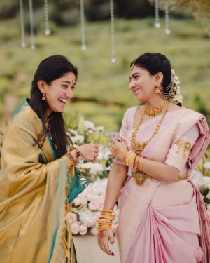Sai Pallavi Instagram - Lil did I know that my sister’s wedding would also be the next phase of my life! I witnessed every soul present in the ceremony tear up, bless them and dance in joy! I wasn’t ready to let Pooju take this big step because this was new to me and I couldn’t advise her on pros and cons, like I always did with things in life. But in my heart I knew that my dear @v1n33 will pamper and love Pooju the way I do or maybe even more! It’s been three months since the wedding and I’ve never been this right in my life ❤️ I thank God and everyone who showered them with love and positivity ❤️ 

P.S. I’ve never been a fan of 🧿 emoticon, but I’m not taking a risk this time. They’re too precious 🧿🧿🧿🧿🧿
 
@eshantrajuphotography you and Khushboo were magic! Each picture was a painting, unspoken words🥹❤️

The last 10 pictures were by @vivekkrishnanphotography and I had a tough time choosing from the million precious moments you had captured🥹