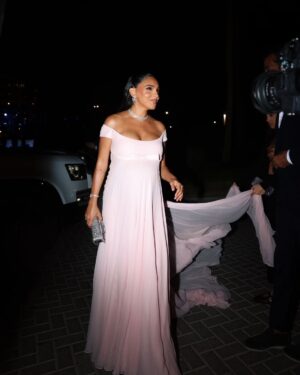 Salma Abu Deif Instagram - So honoured and happy to share with you and to get awarded by @diafaofficial as the Arab actress of the year for Ala nesbet mushahada role 💕🥹🙏🏽 feeling grateful el Hamdulilah 🫶🏻

And would love to thank @georgeshobeika  for always sharing with me special moments and customising the most romantic dress I have ever worn 💕

Thank you @cedrichaddad for the styling and making the vision happen  and completing it with @sartorogeneve Jewlery 🫶🏻 

And for the rest of my team @deenaalawaid  for making my hair survive during the humidity 🌹

And @ojmakeupartist touch 🌹

Thank you @lea.khneisser for the best shots and energy your bring to the place 🫶🏻