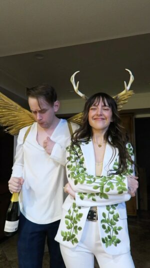 Tessa Netting Instagram - there’s a murder on the dance floor 🥂
-
halloween costume #2: SALTBURN 🦌💔🪽 @saltburnfilm 
-
(fun fact: these are the same antlers and wings they used in the movie 👀) 

(technically we wore this to @lojmasquerade this year but i forgot to post it so…THIS COUNTS lol) 

#halloween #halloweencostume #halloween2024 #saltburn #cosplay #couplescostume