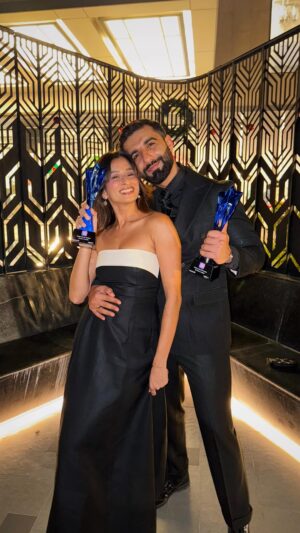 Unnati Malharkar Instagram - The ones we win together are always gonna be special!🤍🧿
What a perfect ending to the year, won 2 awards within a months span! 
Our first one was “Couple Influencer of the year” by @entrepreneurind 
& The second one, “ Power Duo of the year” by @ndtv @whosthat360 
Thankyou so much for acknowledging the work we do!♥️ 
Also a BIG BIG thankyou to all of you guys, for always showing us so much love! We’re so so grateful for you guys! Our #Unnav fam, all hearts for yall 🫶🏻

Wearing: @mazikien.official 🫶🏻