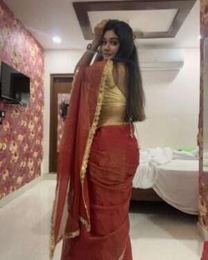 Vindhuja Vikraman Instagram - Thank u @urs_almirah for this beautiful saree dear loved it…do check there page for more collections 🥻❤️ 

Blouse designed @samarya_designstudio 👚