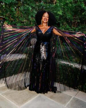 Viola Davis Instagram - A revelatory evening. I see my "legacy" more clearly than ever. I'm...inspired. Thank you Golden Globes for this honor. It has sparked a flame ❤️❤️🙏🏿

My Golden Globes Look 🖤💜💛🩷💚🖤
Dress by @Gucci @sabatods
Earrings by @swarovski
Styled by @elizabethstewart1 
Hair by @jamikawilson
Nails by @julieknailsnyc
MUA by @sergiowastaken