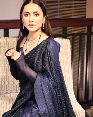 Yumna Zaidi Instagram - Find me in the mid-night blue sky 🌌 

@styledbyhafsa 
@lulusarstudio 
@mahrukh.akuly.jewelry 
@az_capture_crew 
@sarahaasif