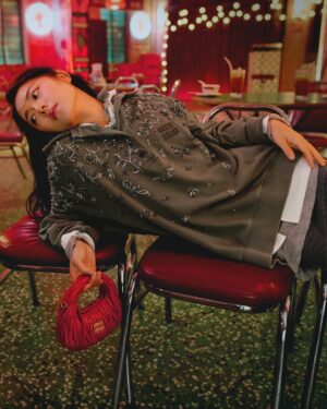 Zhao Jinmai Instagram - Miu Miu celebrates Chinese New Year with a collection capturing a spirit of joy and optimism, mirroring the celebratory moment. 

Featuring Miu Miu Brand Ambassador @Jinmai_Z.
Photographed by Jack Webb. 
Creative direction by @EdwardQuarmby.
Styled by @LottaVolkova.

#MiuMiu
#MiuMiuTheEncounter