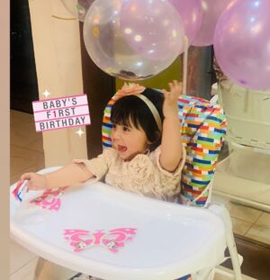 Aisha Uqbah Malik Instagram - Happy 1 st (according to the islamic calender) birthday to the 🍎 of my eye.... the centre of my universe.... the love of my life....my darling baby girl. On this blessed day Allah blessed Uqbah and I with the most precious gift.... all words fall short in expressing how grateful we are....grateful that you’re healthy...grateful that you are surrounded by people who absolutely adore you...grateful that you always have that billion dollar smile on your face.... and above all grateful that Allah chose you to be ours. There isnt a thing in the world we wouldn t do to see you grow into a kind strong beautiful human being. May you shine the brightest my little star.... and get the best of everything in this world and the hereafter.  Although this wasnt what we had planned for her first birthday, we are so grateful to the best nana and nanoo for putting this little arrangement together as a surprise in these strange  and difficult times.... 12 rabi ul awal- so SO special it always was and will always be..💕💕💕