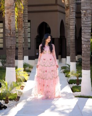 Aisha Zafar Khan Instagram - Embracing summer vibes in this stunning pink floral maxi dress from @frockandfrill 🌸

Feeling like a garden goddess in every twirl and swirl. 🌷✨

#FrockAndFrill #SummerStyle #FloralFashion #MaxiDressMagic #OOTD #FashionInBloom #DressToImpress