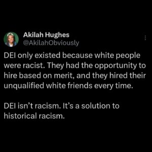 Akilah Hughes Instagram - Remember when affirmative action wasn't white? Me neither... systemic racism meant workplaces overlooked talent for centuries. Merit deez. #dei #diversityandinclusion #diversitymatters #diversity #blm #blacklivesmatter